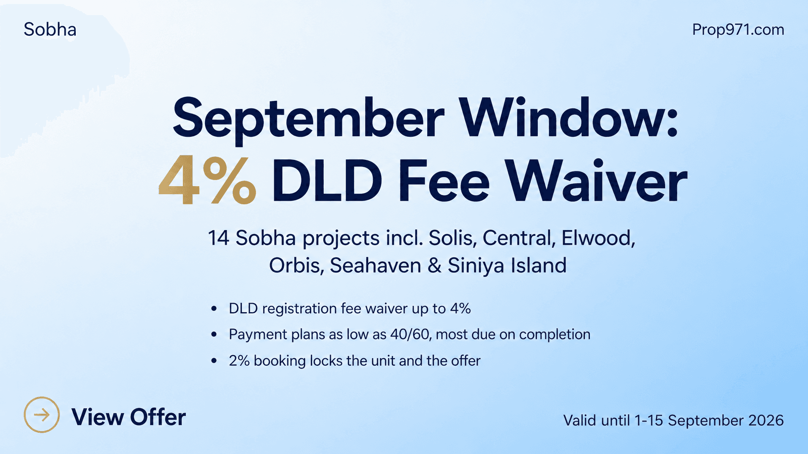 Sobha - September Window: 4% DLD Fee Waiver